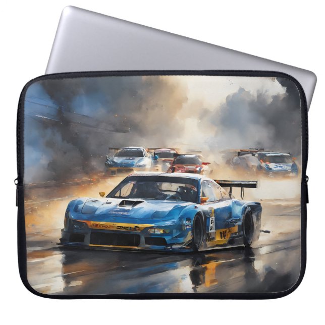 Capa Para Notebook Carro Blue Race com Ascensão Sun (Frente)