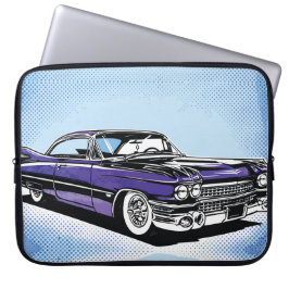 Capa Para Notebook Carro Clássico Roxo Retro em Pop Art Lateral