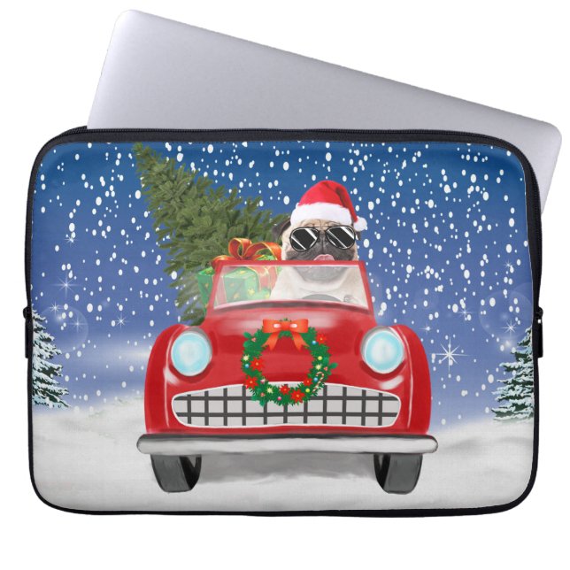 Capa Para Notebook Carro Condutor De Cachorros No Natal Da Neve (Frente)