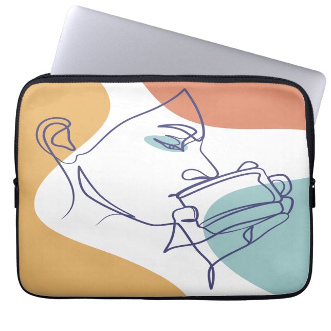 Capa Para Notebook cartaz de desenho de arte linear de mulher bebendo (Frente)