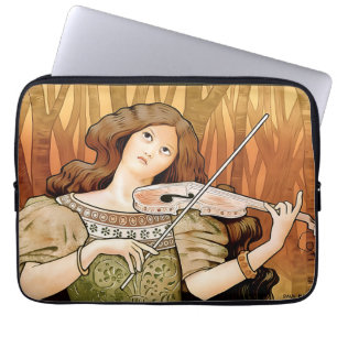 Capa Para Notebook Cartaz de Violino Art Nouveau Vintage Música Ele