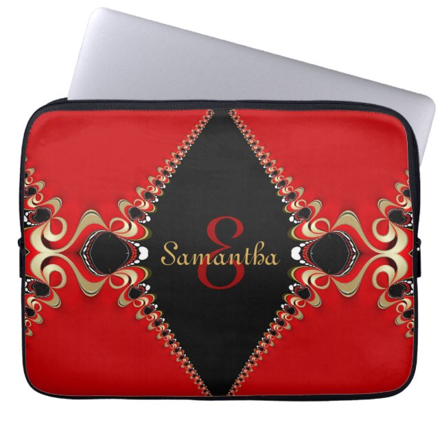 Capa Para Notebook Carteira Funky Bohemian Red Dourado Swirls (Frente)