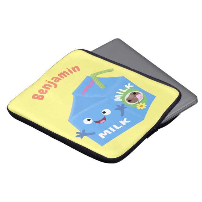 Capa Para Notebook Cartoon de cartonagem de leite feliz e bonito (Frente Topo)