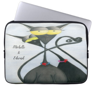 Capa Para Notebook Cartoon de gato preto e Cinza