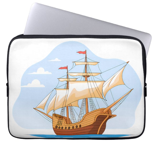 Capa Para Notebook Cartoon Galleon Sailing on Blue Water (Frente)