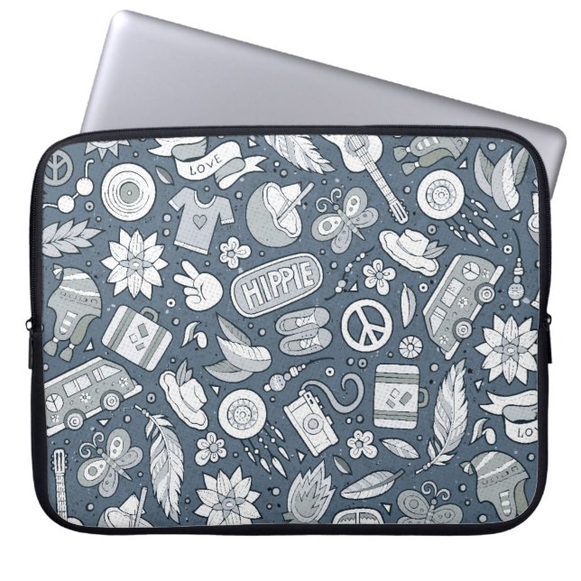Capa Para Notebook Cartoon manual desenhado rabisco hippie sem soldad (Frente)