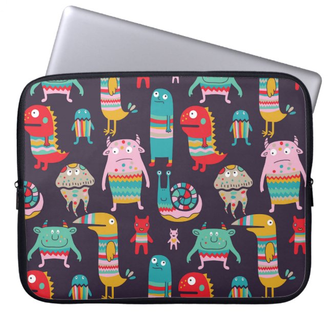 Capa Para Notebook Cartoon Monstros Engraçados Padrão Invisível (Frente)