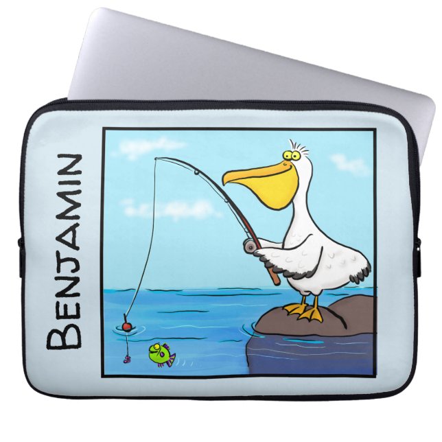 Capa Para Notebook Cartoon pelicano de pesca engraçado (Frente)