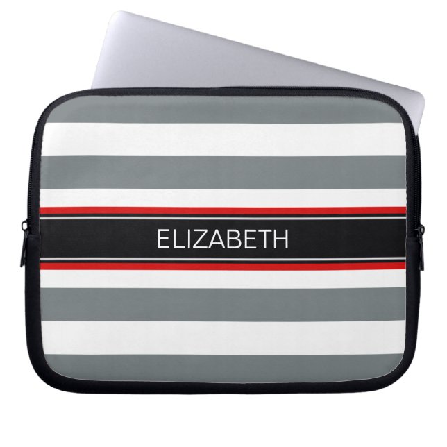Capa Para Notebook Carvões Whiz Stripe Black Red Name Monograma (Frente)