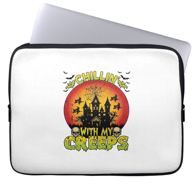 Capa Para Notebook Casa Assombrada Chillin Creeps Bruxas de Halloween (Frente)