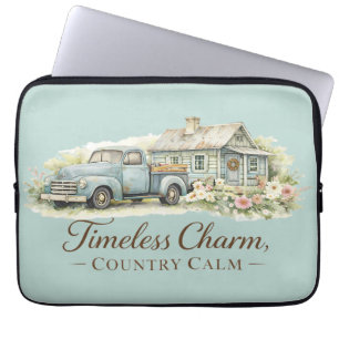 Capa Para Notebook Casa da Camioneta Azul Vintage Flor Silvestre Calm