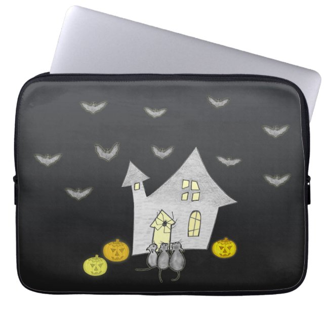 Capa Para Notebook Casa De Halloween, Gatos Pretos, Morcegos (Frente)