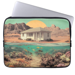 Capa Para Notebook Casa Surreal no Deserto com Recife Subaquático