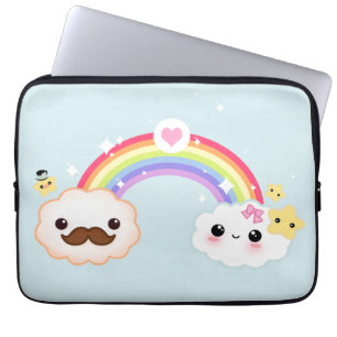 Capa Para Notebook Casal da nuvem de Kawaii com arco-íris e estrelas