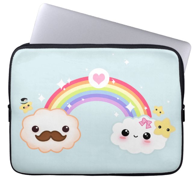 Capa Para Notebook Casal da nuvem de Kawaii com arco-íris e estrelas (Frente)