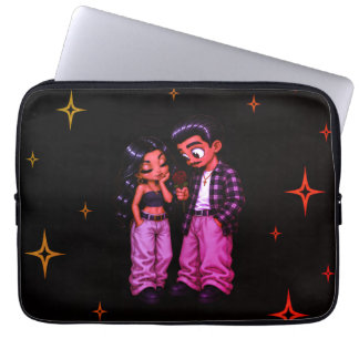 Capa Para Notebook Casal de Amor Chicano Estrelas Douradas Rosa Verme