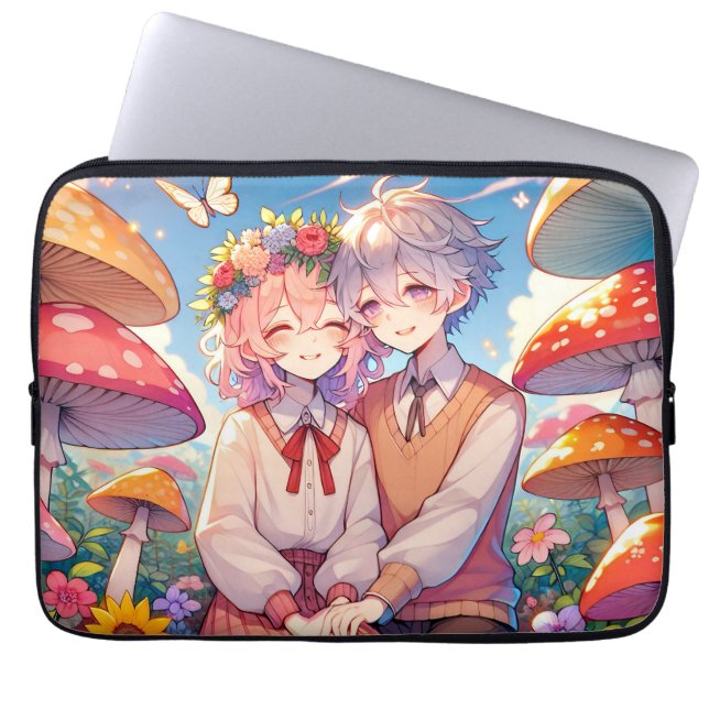 Capa Para Notebook Casal de anime Fofinho bonito, romântico (Frente)
