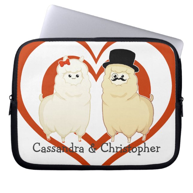 Capa Para Notebook Casal extravagante bonito da alpaca com nomes (Frente)