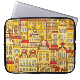 Capa Para Notebook Casas Coloridas Padrão de Cidade de Vintage