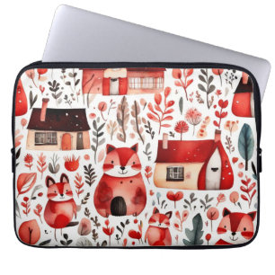 Capa Para Notebook Casas vermelhas e casas Folha de Papel