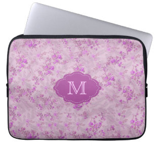 Capa Para Notebook Caso de Monograma Floral Vintage, Sombras de Púrp