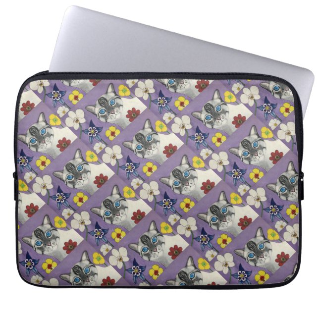 Capa Para Notebook Cat and flowers Laptop Sleeve 13" (Frente)