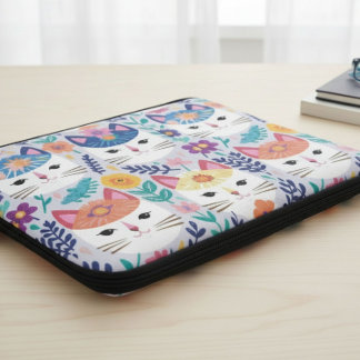 Capa Para Notebook Cat Faces And Flowers 