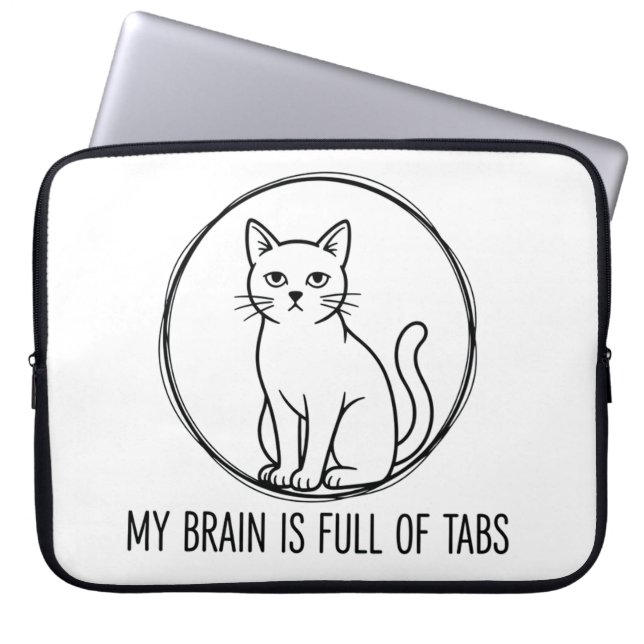 Capa Para Notebook Cat Laptop Sleeve - Brain Full Of Tabs (Frente)