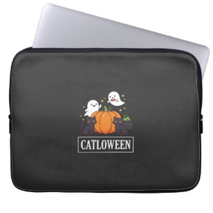 Capa Para Notebook Catloween Design Divertido de Gato Fantasma de Abó