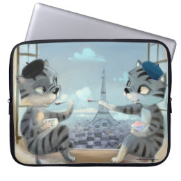 Capa Para Notebook Cats & Torre Eiffel - Estojo para Laptop Paris