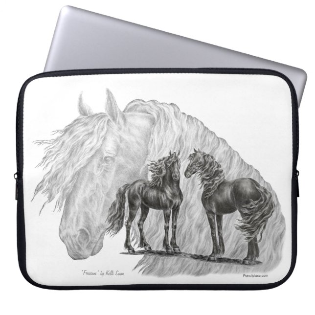Capa Para Notebook Caudas de Manchas de Cavalo Frísia Preto (Frente)