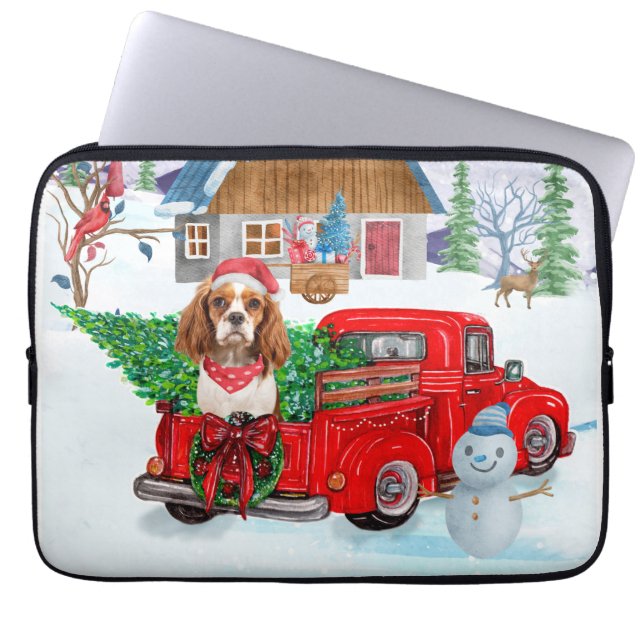 Capa Para Notebook Cavalier King Dog Em Neve De Caminhão No Parto De  (Frente)