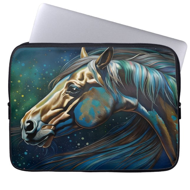 Capa Para Notebook Cavalo Azul-Teal, castanho (Frente)