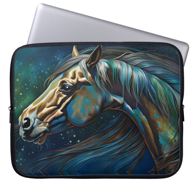 Capa Para Notebook Cavalo Azul-Teal, castanho (Frente)