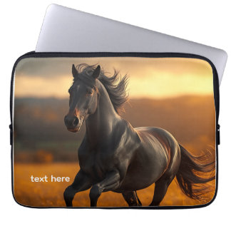 Capa Para Notebook Cavalo Garanhão Preto Majestoso Paisagem do Pôr do