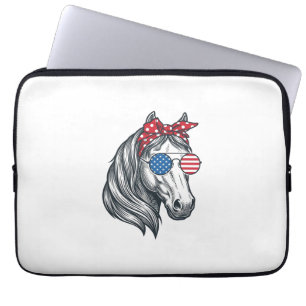 Capa Para Notebook Cavalo Patriótico Com Óculos De Sol De Bandeira Vi