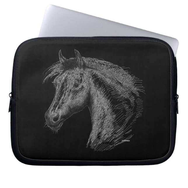 Capa Para Notebook Cavalo:Preto (Frente)
