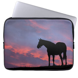 Capa Para Notebook Cavalo Puro-Sangue Silhuetado ao Nascer do Sol