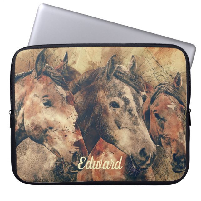 Capa Para Notebook Cavalos castanhos (Frente)