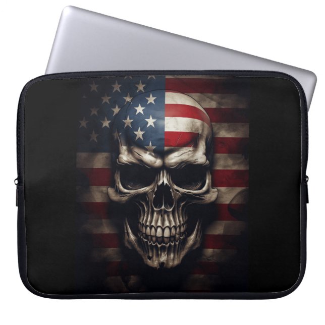 Capa Para Notebook Caveira da Bandeira Americana  (Frente)