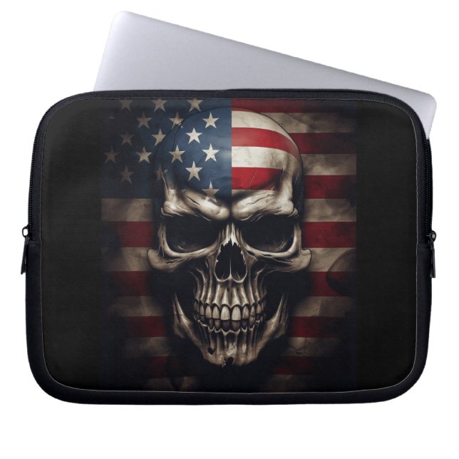 Capa Para Notebook Caveira da Bandeira Americana  (Frente)