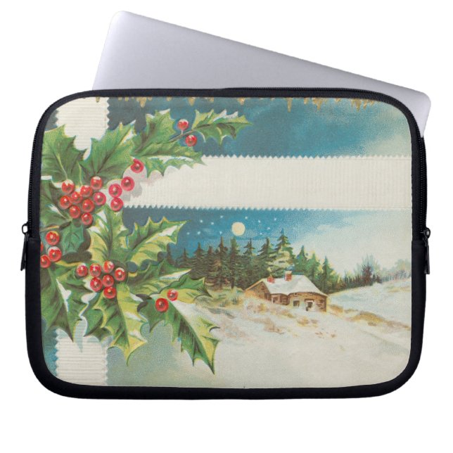 Capa Para Notebook Cena de Natal Holly Snow Winter (Frente)