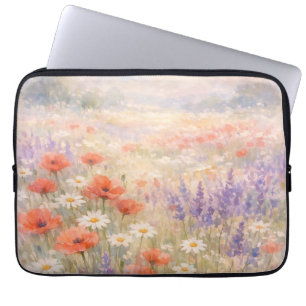Capa Para Notebook Cena de Prado de Flores Silvestres em Aquarela