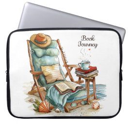 CAPA PARA NOTEBOOK CENA DE PRAIA TRANQUILA COM LIVROS CADEIRA COBERTO