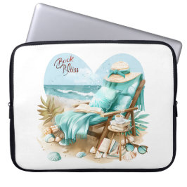 CAPA PARA NOTEBOOK CENA DE PRAIA TRANQUILA COM LIVROS CADEIRA COBERTO