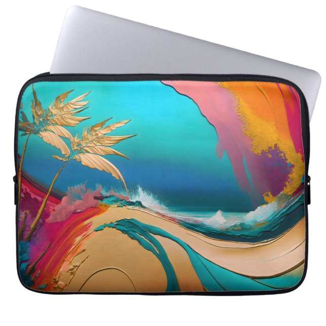Capa Para Notebook Cena de Praia Tropical Abstrata Vibrante (Frente)