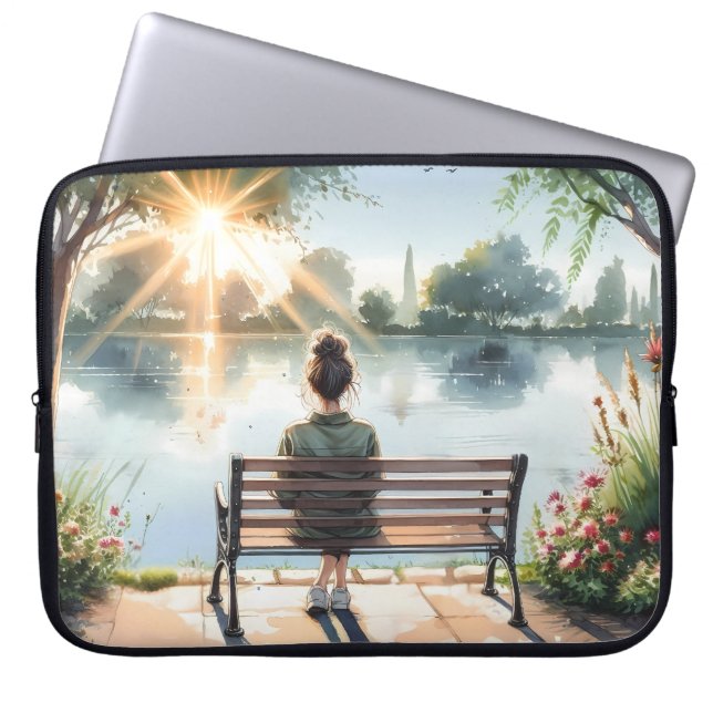 Capa Para Notebook Cena do Lago com Reflexos do Pôr do Sol (Frente)