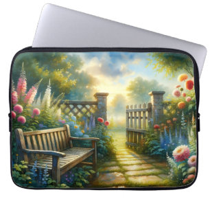 Capa Para Notebook Cena do Portão do Caminho do Jardim Ensolarado