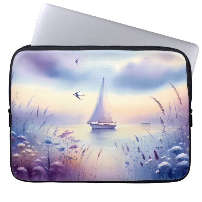 Capa Para Notebook Cena Pastel de Barco à Vela Costeira Sonhadora (Frente)
