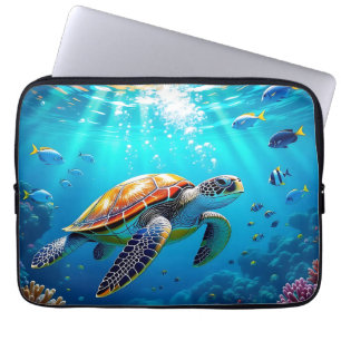Capa Para Notebook Cena Subaquática Colorida de Tartaruga Marinha